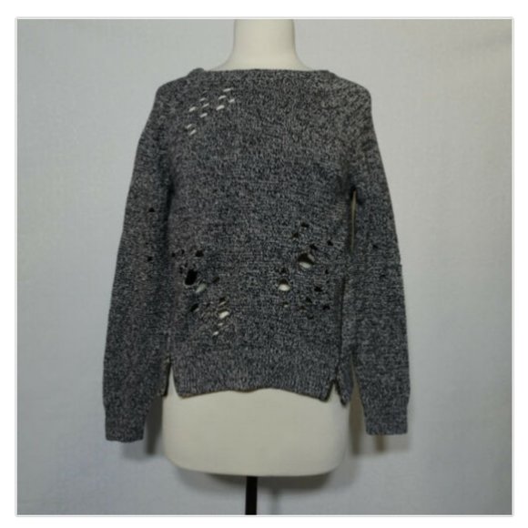 Express Size S Black White Distress Sweater Top - Picture 1 of 8